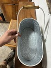 Oval Farmhouse Metal & Wood Basket w/ Handles, Small White Gray "Local" — photo 4
