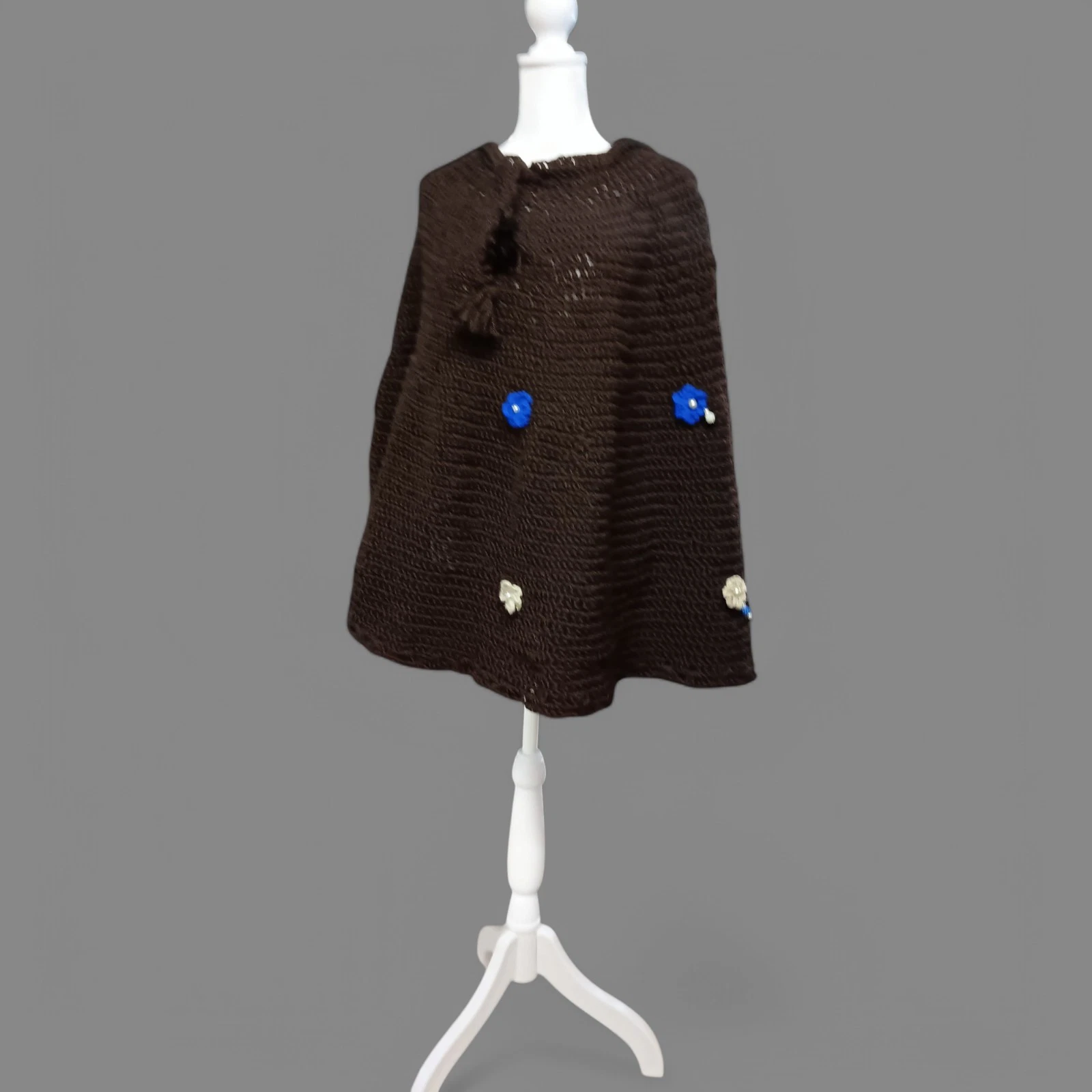 Handmade Wool Poncho Shawl – Winter Warm Cape – Unique Gift – Brown Color