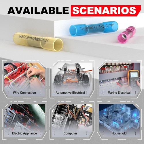 100/500x Car Heat Shrink Wire Connectors Kit Solderless Crimp Butt Terminals 12V - Picture 5 of 31