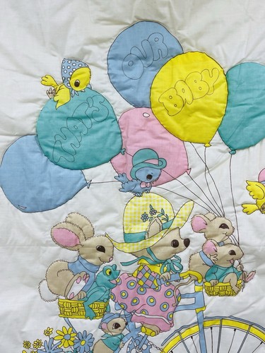 Vintage Baby Blanket Quilt Panel Animals on Bicycle That's Our Baby 46 x 37 - Picture 6 of 14