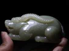 China Dynasty Ancient Hetian Old Jade Pixiu Brave Troops Unicorn Beast Statue N9