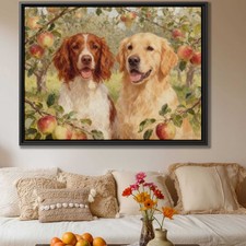 Dog Oil Painting Springer Spaniel Golden Retriever Canvas Vintage Wall Decor Art
