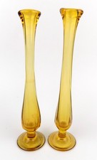 Vintage Set of Amber Glass Bud Vases from 1960's 9" Height Retro Style