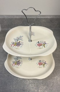 Vtg Beswick England Dancing Days 2 Tier Cake Tray with chrome handle