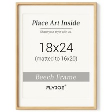 18 x 24 Poster Frame, USA-Sourced Natural Beech Wood Picture Frame with Tempe...