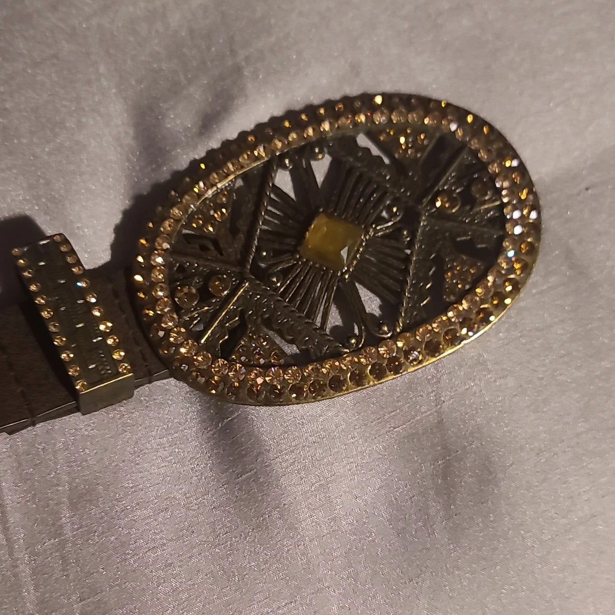 Vintage 80s Goldtone Skinny Rhinestone Stretchy Gold Tone Flex Belt ? SOLD ? Fabulous vintage statement rhinestone PEACOCK  main image 4