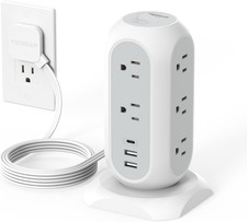 Tower Power Strip Flat Plug with 11 Outlets 3 USB 1 USB C , Surge Protector To
