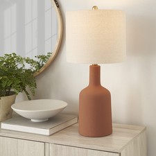 Home 22" Terracotta Orange Ceramic Table Lamp with Oatmeal Linen Shade for Mo...