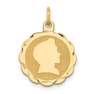 14k Gelbgold Junge Kopf auf 0,009 Stärke gravierbar überbackene 17x15mm Scheibe Anhänger