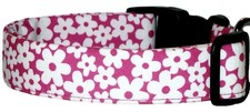 Little Hot Pink White Flowers Handmade Dog Collar