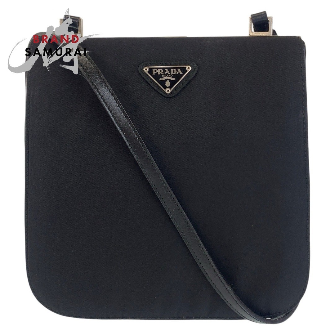 Prada Tessute Triangle Logo Black Silver Nylon Shoulder Bag Pochett