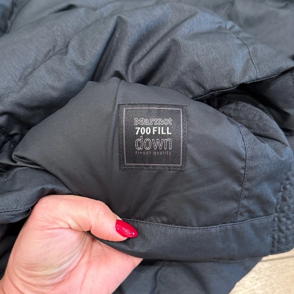 Abrigo de invierno MARMOT Charcoal Varma 700 relleno acolchado cremallera completa acogedor cálido talla L Foto 4 de 4