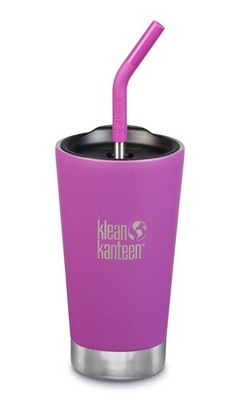 Klean Kanteen Edelstahl Thermobecher mit Deckel und Trinkhalm Berry Bright
