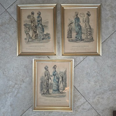 Lot Of 3 Antique Framed H. Colin Paris Fashion Prints Late 1800s