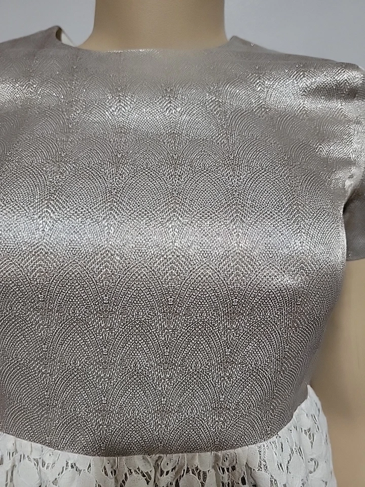 Brooks Brothers Fleece Girls Party Dress Size 14 Beige Lace/Metallic #CC - Image 2 of 4