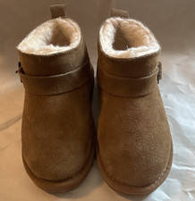 Pawz by Bearpaw 2075 Kids Brown Leather Faux Fur Lined Slip On Slippers