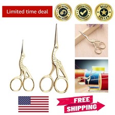 2PCS Vintage Stork Sewing Scissors in Gold - Perfect for Crafts  Embroidery