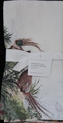 Pottery Barn Fantastical Forest Birds Mixed Cotton/Linen Napkins Set/4