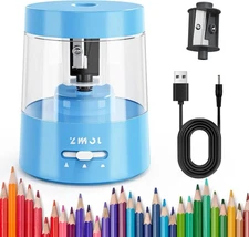 Electric Pencil Sharpener Auto Stop for 6-8mm Colored Pencils Plug-in Blue