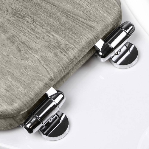 Distressed Closed Front Toilet Seat Round Gray Wood Hardware Hinge Lid Included - Picture 8 of 11