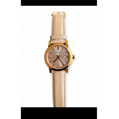 Burberry BU9109 Swiss Made Gold Tone Watch Cream Beige Leather Strap Women s