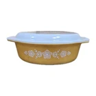 Vintage 2.5 Qt. Pyrex Casserole With Lid  Floral Gold And White