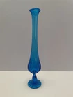 Vintage MCM Fenton 13” Colonial Blue Swung Stretch Thumbprint Vase #C