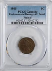 1865 Indian Head Cent Plain 5 - PCGS Genuine (Environmental Damage, AU Detail)
