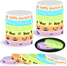 48 Pcs Halloween Glow in the Dark Bracelets 6 Styles Trick or Treat