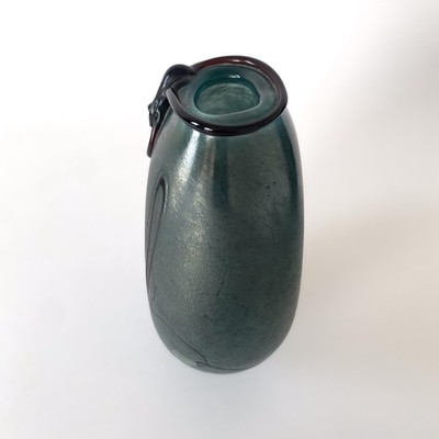 Vase En Verre Soufflé Robert Pierini Biot - Overlay Bleu Iridisé - 1986