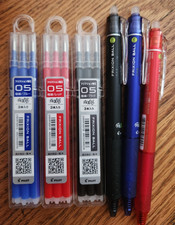 Pilot FriXion Ball Retractable Erasable Gel Ink Pens 0.5mm - 3 pens ,6 refill