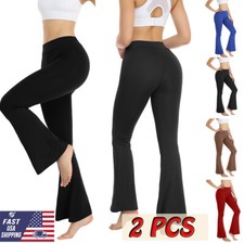 Bootcut Yoga Pants Pockets Women Wide Leg Pant High Waist Workout Dress Leggings