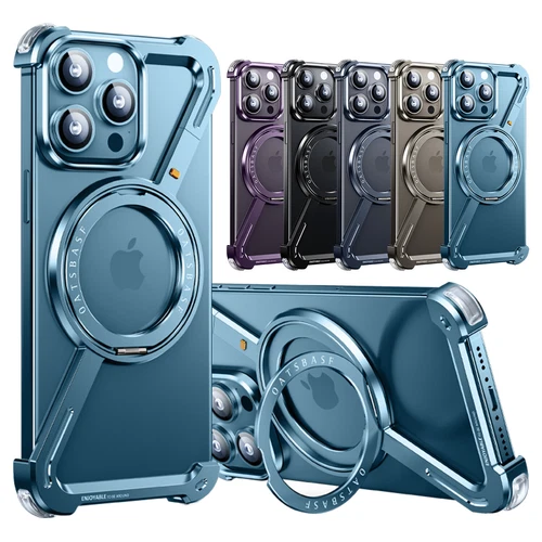 for iPhone 15 14 13 Pro Max Metal Frameless Z Case Aluminum Bumper Kickstand - Imagen 2 de 16