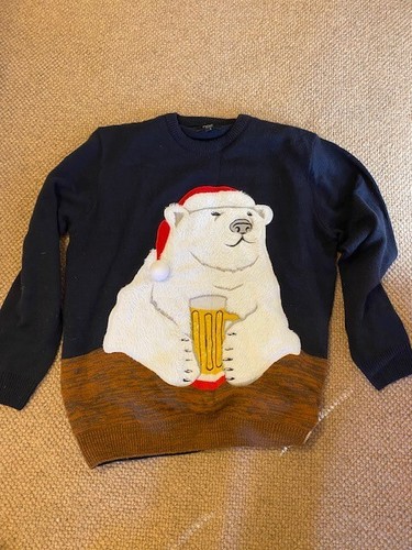 Next Men's Polar Bear Christmas Jumper with Lights Up. Extra Large XL. Navy Blue