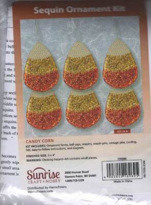 NIP!!! SEQUIN ORNAMENT KIT CANDY CORN SET OF 6
