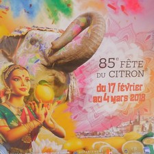 Affiche poster 85ème Fête du Citron Menton BOLLYWOOD 2018 art PN écriture France