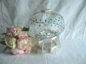 Détails Sur Ancienne Cage Oiseaux Décorative Bois Blanc Bleu Métal Style Oriental