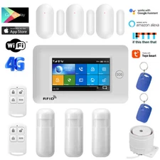 V50 Tuya APP Alexa WiFi+4G GSM Wireless Touch Keypad Home Security Alarm System