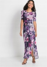 Bodyflirt Floral Maxi Dress Side Slit Short Sleeves Lined Navy Size 10 12