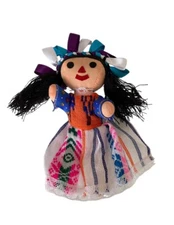 Vintage Handmade Mexican Rag Doll Flexible Cloth Doll  6.5”