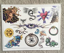 Tattoo Studio Shop Flash Single By Aaron Bell Cupid Dragon Eye Cat 11"X17" Print