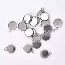 50pc Blank Round Stainless Steel Pendant Bezel Cabochon Base Setting DIY Jewelry