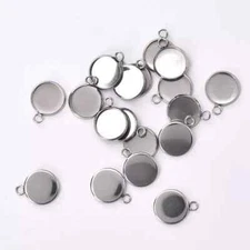 50pc Blank Round Stainless Steel Pendant Bezel Cabochon Base Setting DIY Jewelry