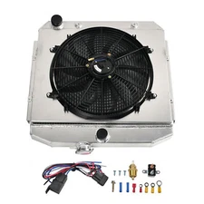 For 1955-1957 Chevy Block V8 Bel Air 3 Row Aluminum Radiator+Fan Shroud+Relay