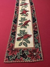 Cardinal Bird And Holly Table Runner Flowers Roses 70  X 12.75  Christmas