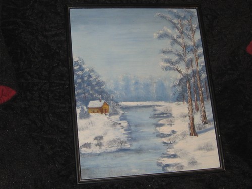 BEAUTIFUL SNOW SCENE OIL PAINTING CABIN ART 1960'S - 第 6/6 張圖片