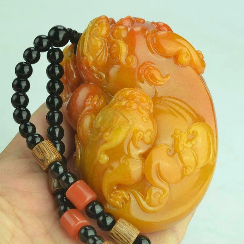 Colecciona piezas de mano artesanías de jade Huanglong Overlord Pixiu de la cultura china Foto 2 de 4