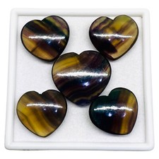 5 Pcs Natural Bi Color Fluorite 28-34mm Heart Cabochon Untreated Gemstones Lot