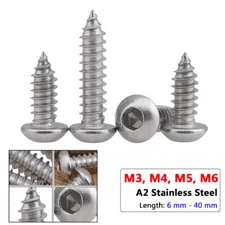 HQ Stainless steel M3 M4 M5 M6 Hex Socket Button Head Self Tapping Wood Screws