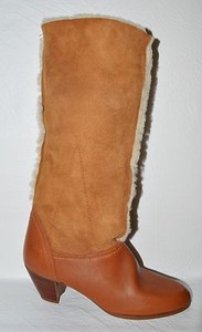 BASS NEW VINTAGE SZ 7.5 M BROWN LEATHER SHEARLING SHEEPSKIN KNEE HIGH BOOTS | eBay